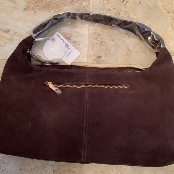 NEW Moda Luxe Maple Suede Hobo handbag leather chocolate NWT - Picture 9 of 9